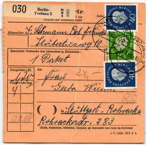 Berlin 185 u.a. auf Postkarte Paketkarte #KW025
