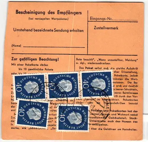 Berlin 185 u.a. auf Postkarte Paketkarte #KW024