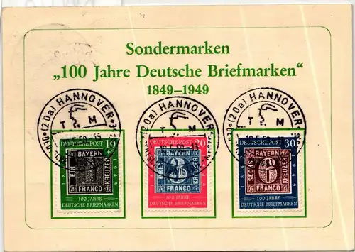 BRD Bund 113-115 auf Ausstellungskarte 100 Jahre Deutsche Briefmarke #KW178
