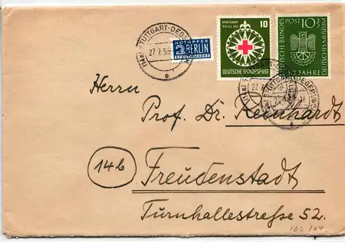 BRD Bund 163, 164 auf Brief als Mischfrankatur portogerecht #KW450