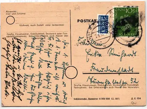 BRD Bund 163 auf Postkarte als Einzelfrankatur portogerecht #KW453