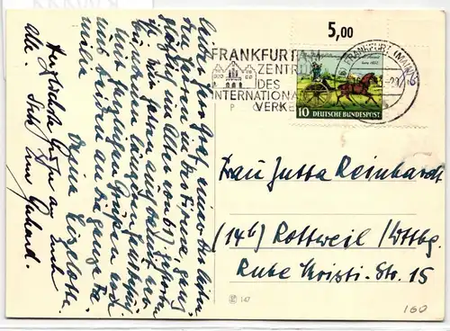 BRD Bund 160 auf Postkarte als Einzelfrankatur portogerecht vom Eckrand #KW444