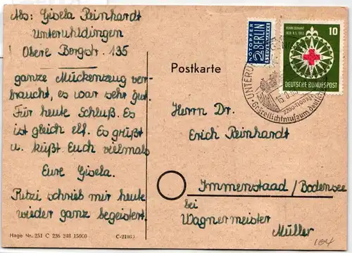 BRD Bund 164 auf Postkarte als Einzelfrankatur portogerecht #KW455