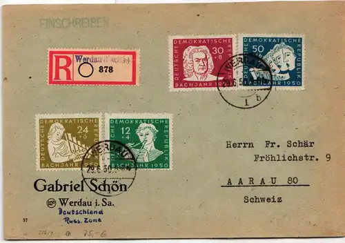 DDR 256-259 auf Brief Satzbrief in die Schweiz gelaufen #KW493