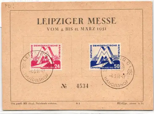 DDR 282-283 als Ersttagsbrief auf Ausstellungskarte Leipziger Messe #KW496