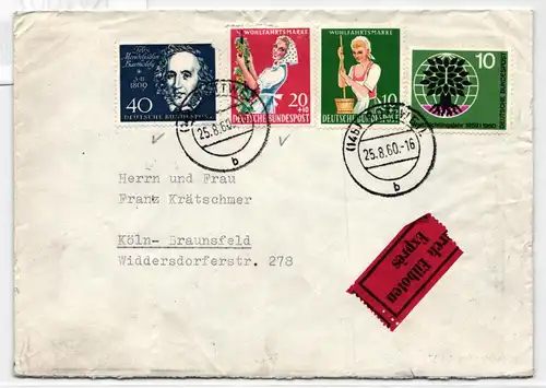 BRD Bund 319 u.a. auf Brief als Mischfrankatur portogerecht #KW607