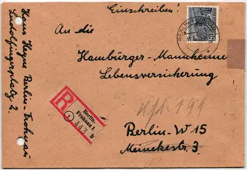 Berlin 55 auf Brief als Einzelfrankatur portogerecht #KY826
