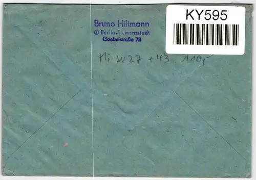 Berlin S 7 auf Brief als Mischfrankatur portogerecht #KY595
