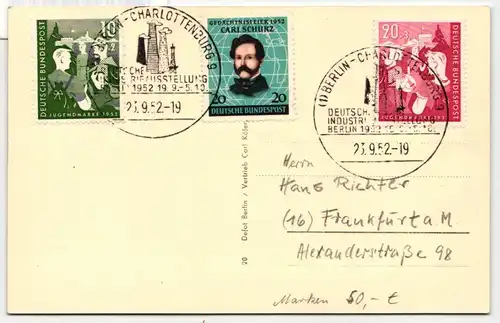 BRD Bund 153-154, 155 auf Postkarte mit Berlin Stempel #KY599