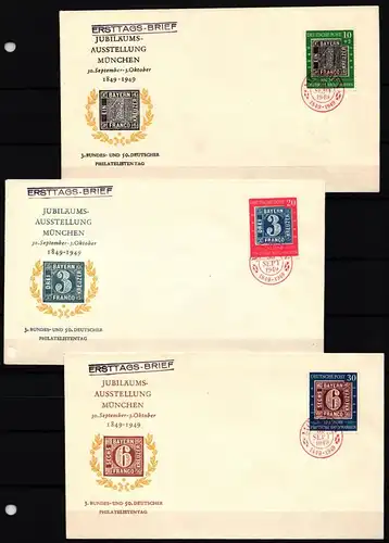 BRD Bund 113-115 als Ersttagsbrief verteilt auf 3 FDCs #KY590