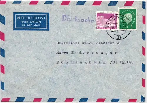 Berlin 141, 182 auf Brief als Mischfrankatur portogerechte LuPo Drucksach #KY838