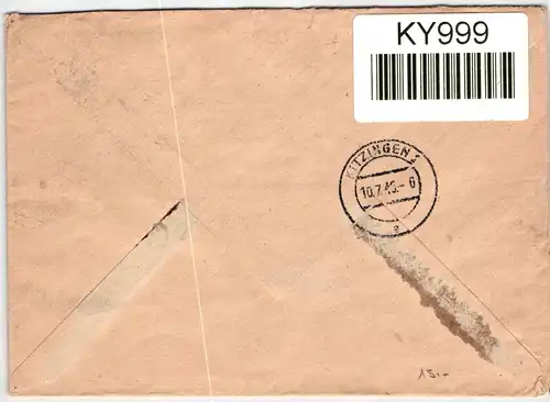 Bi-Zone 43 II, 44 I auf Brief als Mischfrankatur portogerecht #KY999
