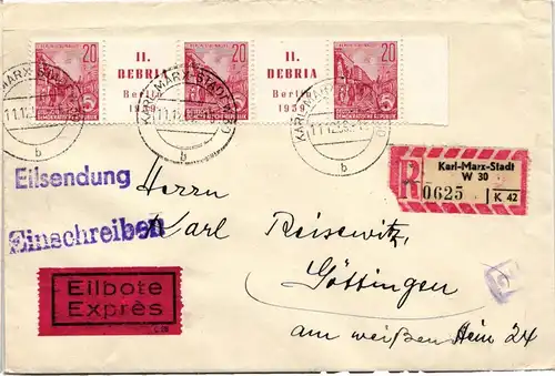 DDR 580 auf Brief 2x Debria Streifen #KY808