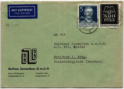 Berlin 110, 92 auf Brief als Mischfrankatur portogerecht #KY996