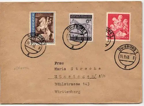 Deutsches Reich 822, 857, 859 auf Brief als Mischfrankatur portogerecht #KY620