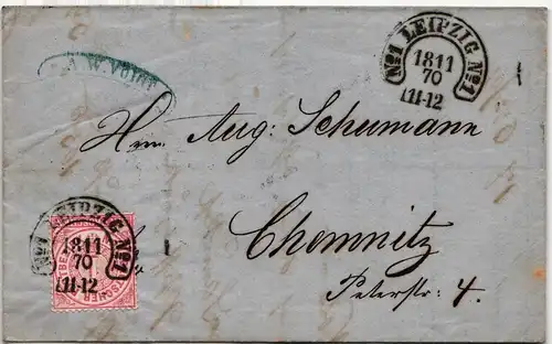 Norddeutscher Bund 16 auf Brief Hufeisenstempel Leipzig #KY601