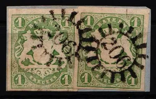 Bayern 14 gestempelt 2x auf Briefstück, gMr 206 "Hirschau" #NC075