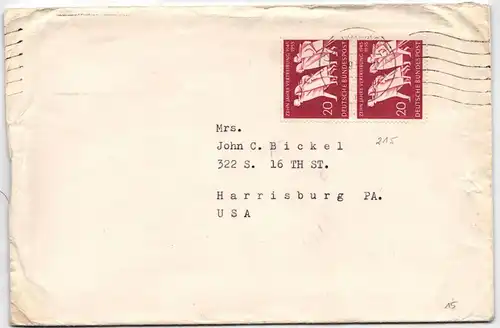 BRD Bund 215 auf Brief als Mehrfachfrankatur Auslandsbrief #NC052