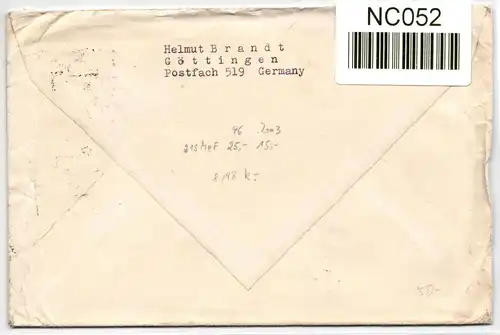 BRD Bund 215 auf Brief als Mehrfachfrankatur Auslandsbrief #NC052