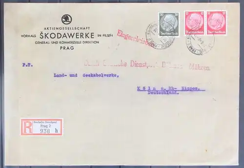 Deutsches Reich 523, 519 auf Brief Deutsche Dienstpost Böhmen Mähren #KT611