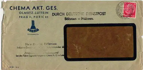 Deutsches Reich 519 auf Brief Deutsche Dienstpost Böhmen Mähren #KT607