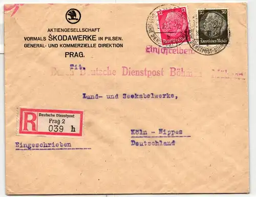 Deutsches Reich 519, 523 auf Brief Deutsche Dienstpost Böhmen Mähren #KT606