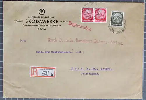 Deutsches Reich 523, 519 auf Brief Deutsche Dienstpost Böhmen Mähren #KT614