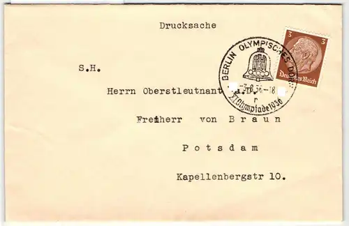 Deutsches Reich 513 auf Brief Olympiade #KT603
