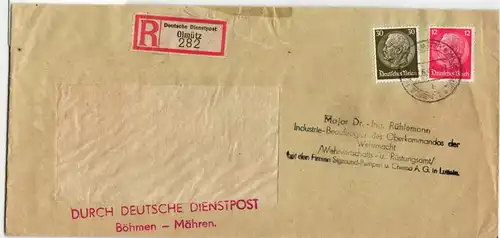 Deutsches Reich 519, 523 auf Brief Deutsche Dienstpost Böhmen Mähren #KT608