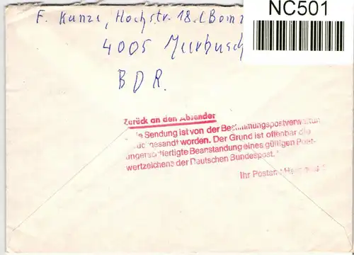 BRD Bund 1265 auf Brief Postkrieg DDR #NC501