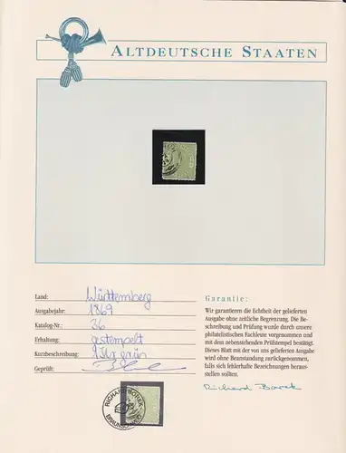 Altdeutschland Württemberg 36 gestempelt mit Borek Garantie #KZ076
