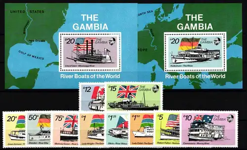 Gambia 1365-1374 und Block 155 und 156 postfrisch Schifffahrt #JH984