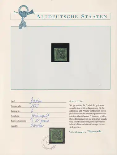 Baden 6 gestempelt mit Borek Garantie #KZ096