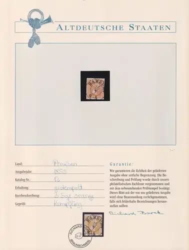 Preussen 12 gestempelt auf Borekseite + Garantie #KZ097