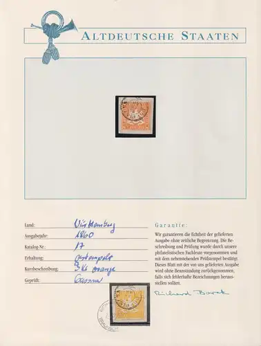 Altdeutschland Württemberg 17 gestempelt mit Borek Garantie #KZ130