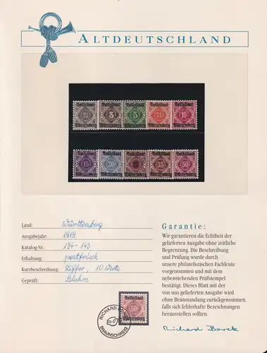 Württemberg Dienstmarken 134-143 gestempelt Borek Garantie #KZ191