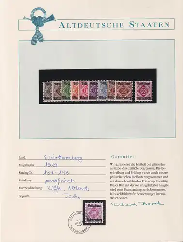 Württemberg Dienstmarken 134-143 gestempelt Borek Garantie #KZ176