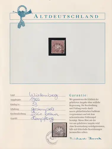Württemberg 33 gestempelt Borek Garantie #NB612