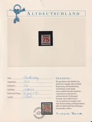 Württemberg 271 postfrisch auf Borekseite + Garantie #KZ200