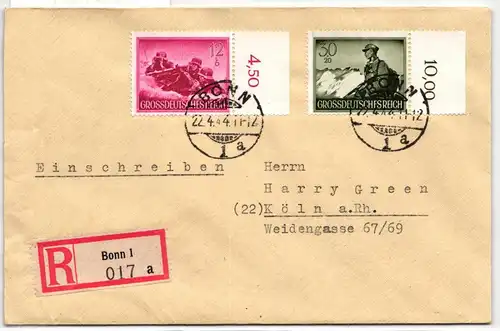 Deutsches Reich 879, 885 auf Brief als Mischfrankatur portogerecht #NC797