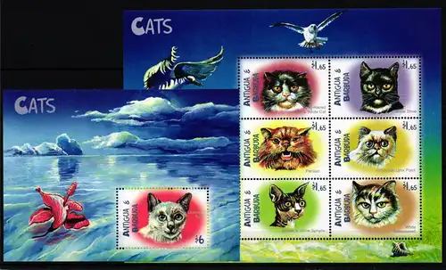 Antigua Barbuda 3142-3147 und Block 454 postfrisch Kleinbogen / Katze #KC206