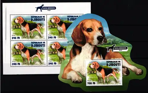 Dschibuti 2500 und Block 1214 postfrisch Kleinbogen / Hunde #KC253