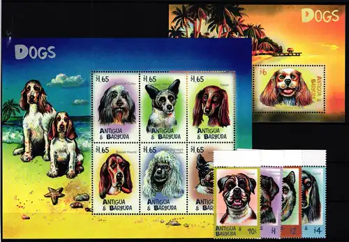 Antigua Barbuda 3131-3134, Klb. 3135-3140, Block 453 postfrisch Hunde #KC215