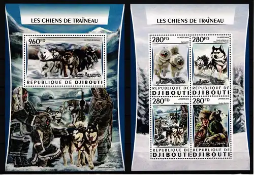 Dschibuti 1049-1052 und Block 213 postfrisch Kleinbogen / Hunde #KC301