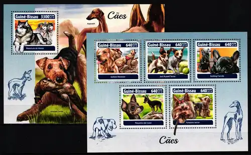 Guinea Bissau 9840-9844 und Block 1696 postfrisch Kleinbogen / Hunde #KC277