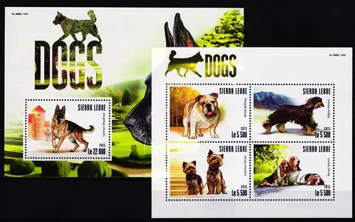 Sierra Leone 6407-6410 und Block 814 postfrisch Kleinbogen / Hunde #KC295