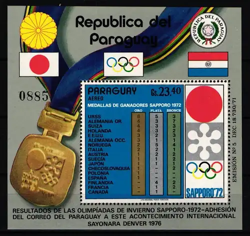 Paraguay Block 192 postfrisch Olympische Spiele #KC336