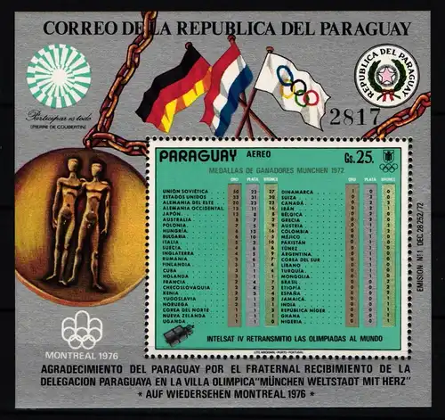 Paraguay Block 199 postfrisch Olympische Spiele #KC337