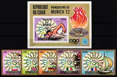 Tschad 641-645 und Block 57 B postfrisch Olympia #KC420