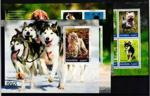 Uganda 3310-3317 und Block 469 und 470 postfrisch Kleinbögen / Hunde #KC476